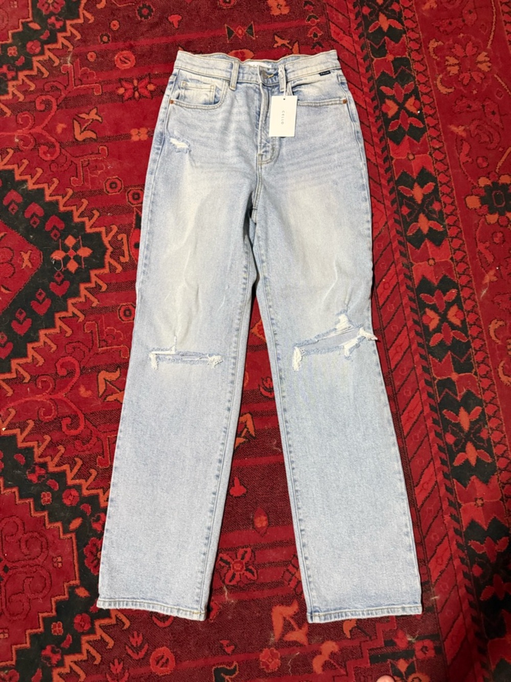 Cello Light Blue Straight Leg Distressed Jeans - Picture 2 of 4